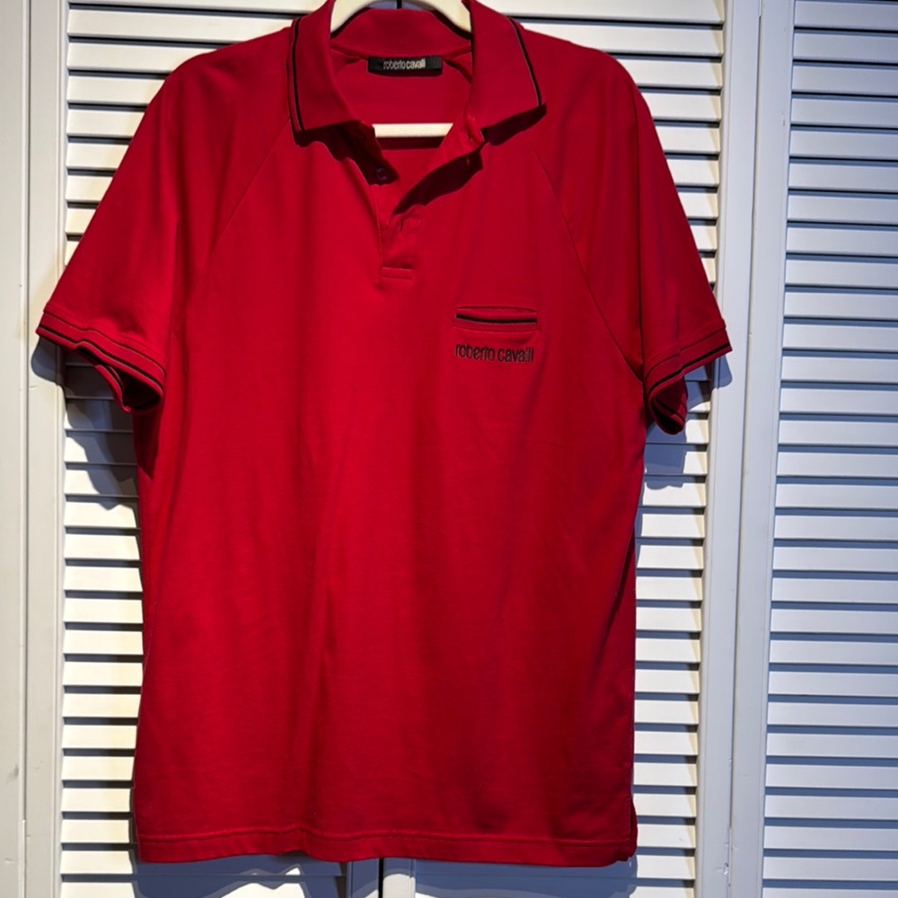 ❤️‍🔥❤️‍🔥NWOT Roberto Cavalli Red Polo Shirt Vibrant Cotton Blend size XL❤️‍🔥❤️‍🔥